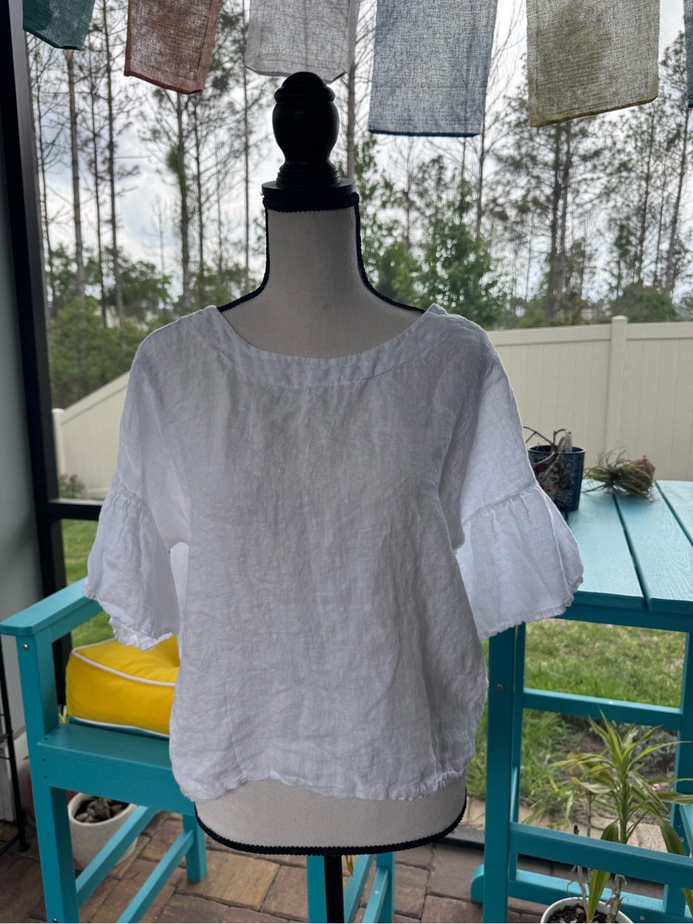 White Linen Ruffle Sleeve Women’s Top